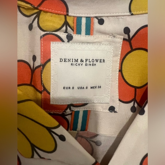 Denim & Flower Ricky Singh Retro Style 70s Inspired Floral Shirt Sz Small - Picture 4 of 7
